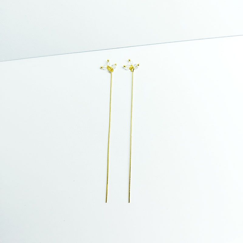 Artistic 18K gold overlay head pin with faceted White Crystal Quartz beads handcrafted in India.