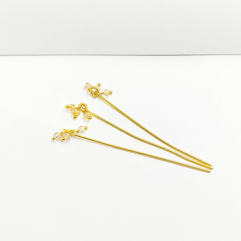 Artistic 18K gold overlay head pin with faceted White Crystal Quartz beads handcrafted in India.