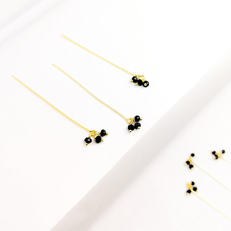 Artistic 18K gold overlay head pin with faceted Black Crystal Quartz beads handcrafted in India.