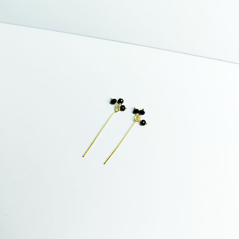 Artistic 18K gold overlay head pin with faceted Black Crystal Quartz beads handcrafted in India.