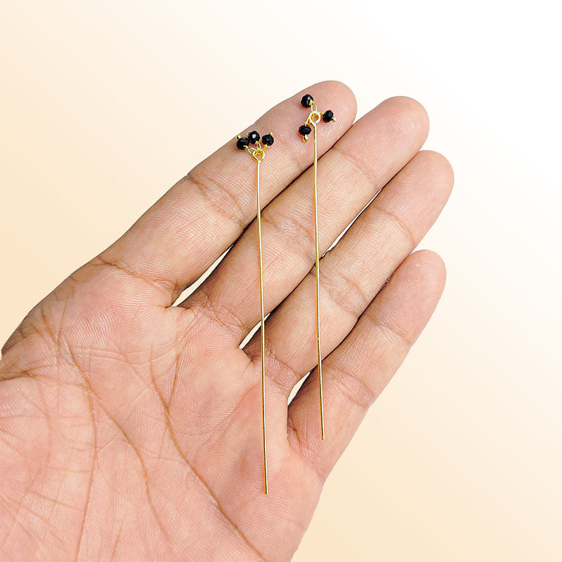 Artistic 18K gold overlay head pin with faceted Black Crystal Quartz beads handcrafted in India.