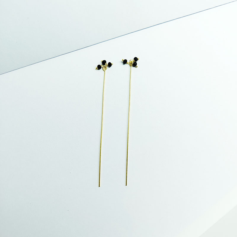 Artistic 18K gold overlay head pin with faceted Black Crystal Quartz beads handcrafted in India.