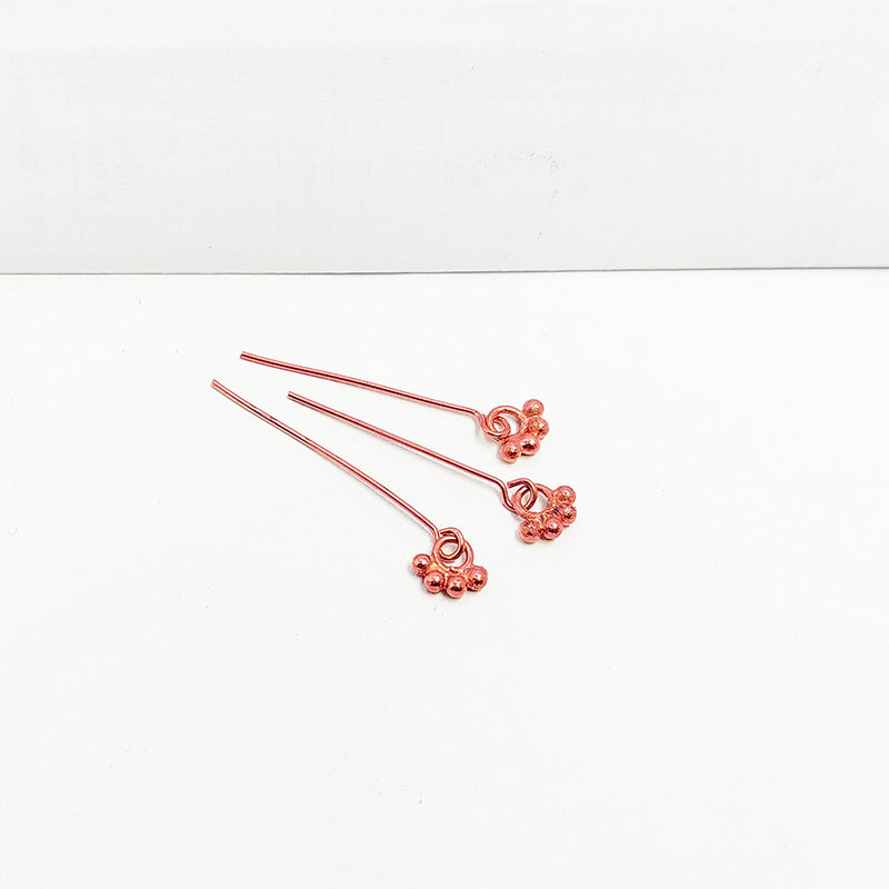 India handcrafted rose gold overlay over copper floral cluster head pin for retail jewelry crafting.