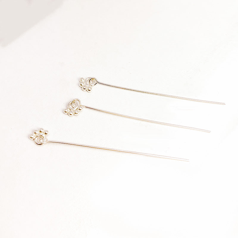 India handcrafted long silver overlay over copper cluster-ball head pin for boutique and DIY jewelry crafting.