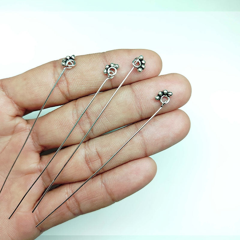 Handcrafted Silver Overlay headpin from India with decorative cluster top, copper base jewelry finding.