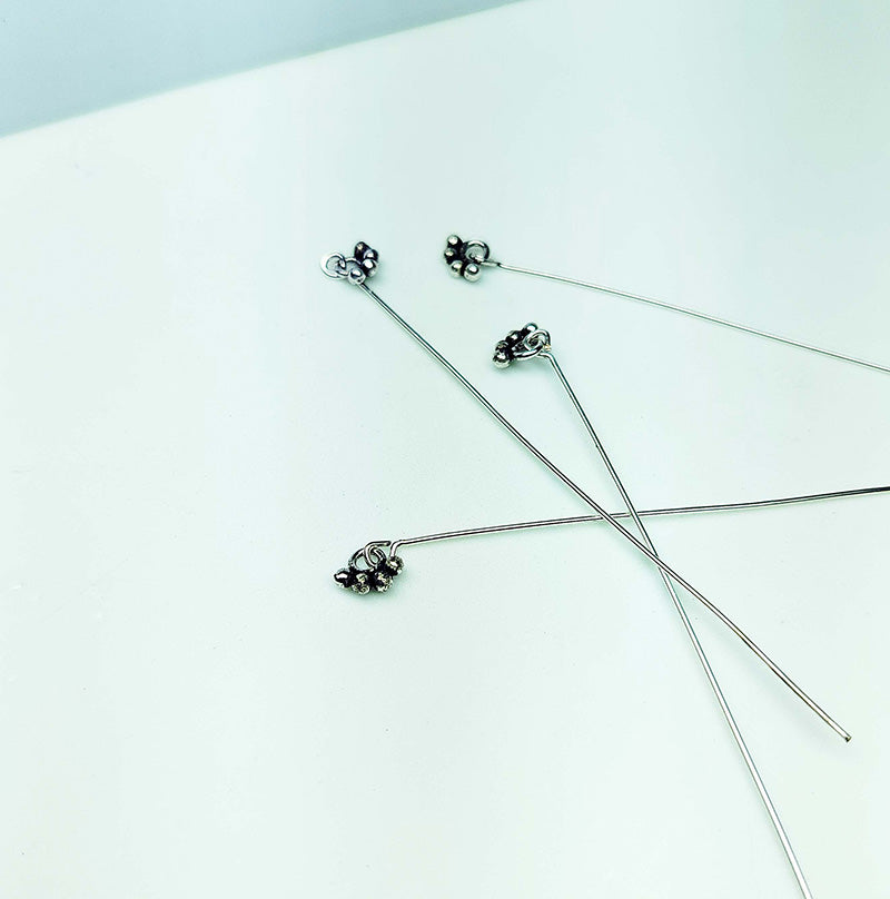 Handcrafted Silver Overlay headpin from India with decorative cluster top, copper base jewelry finding.
