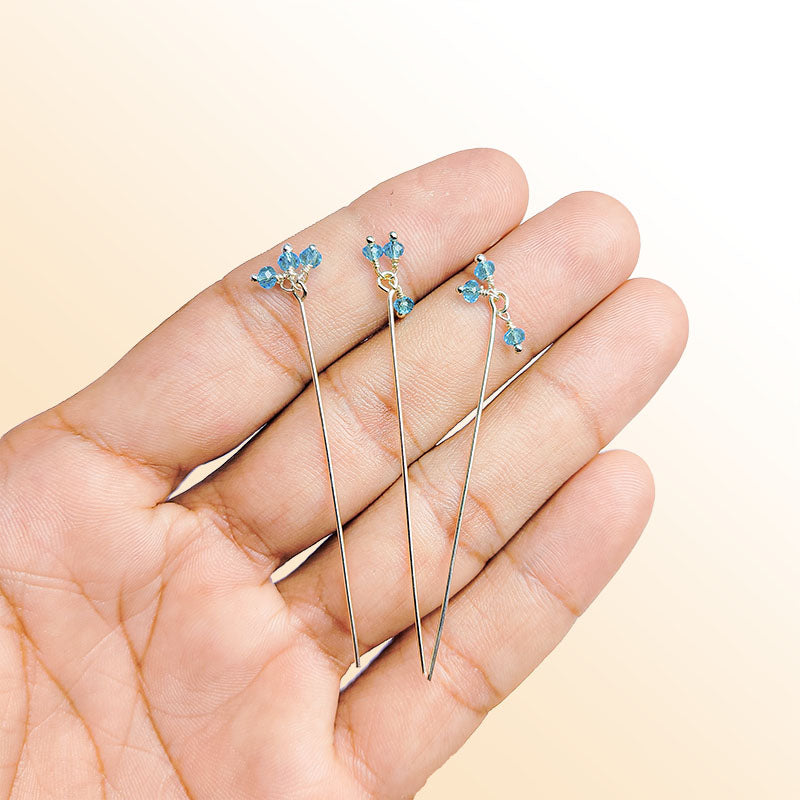 Handcrafted silver overlay headpin with blue quartz beads made in India