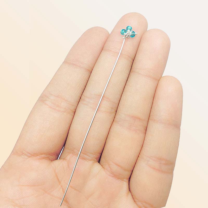 Handcrafted silver overlay headpin with blue quartz beads made in India