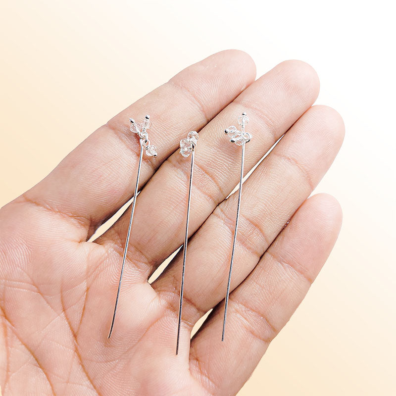 Handcrafted silver overlay headpin with white quartz beads made in India