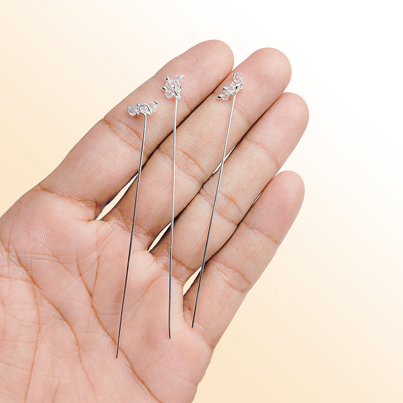 Handcrafted silver overlay headpin with white quartz beads made in India