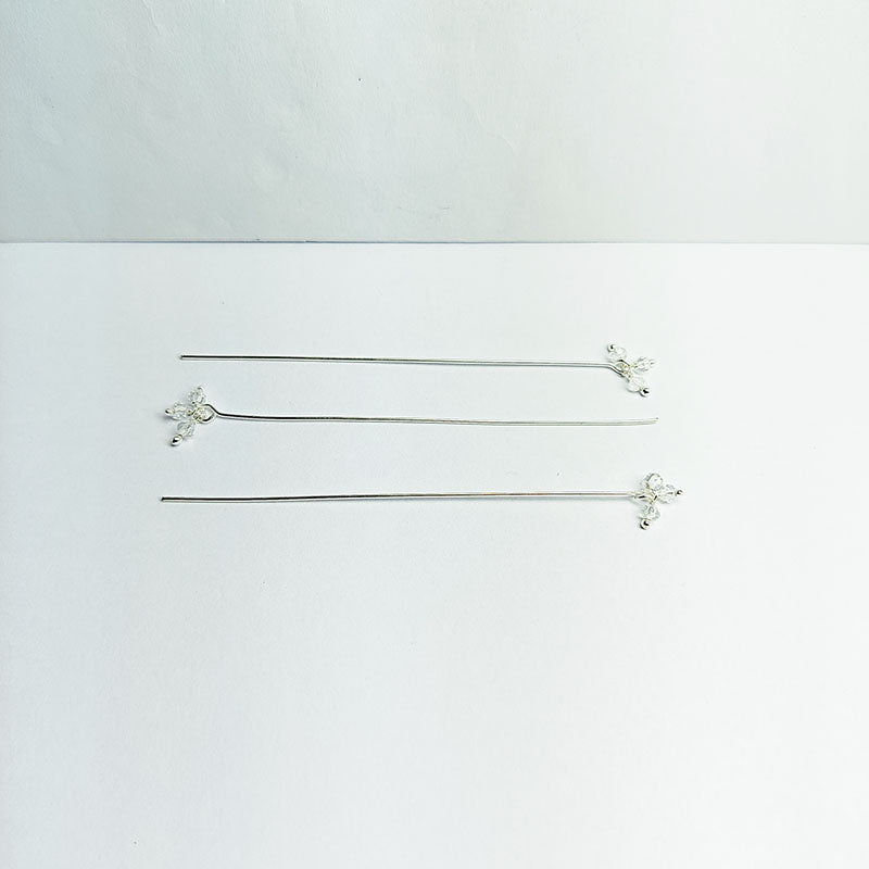 Handcrafted silver overlay headpin with white quartz beads made in India