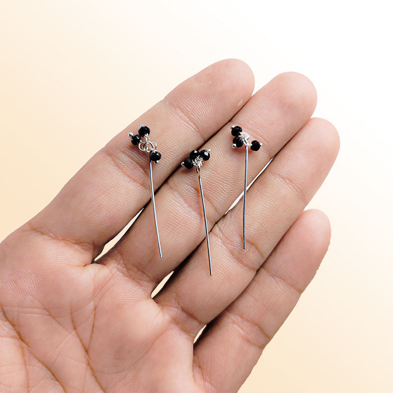 Handcrafted Silver Overlay India headpin with Black Crystal Quartz floral beads