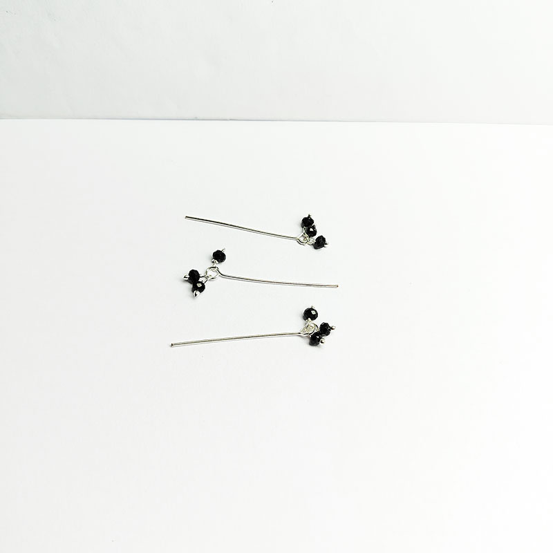 Handcrafted Silver Overlay India headpin with Black Crystal Quartz floral beads