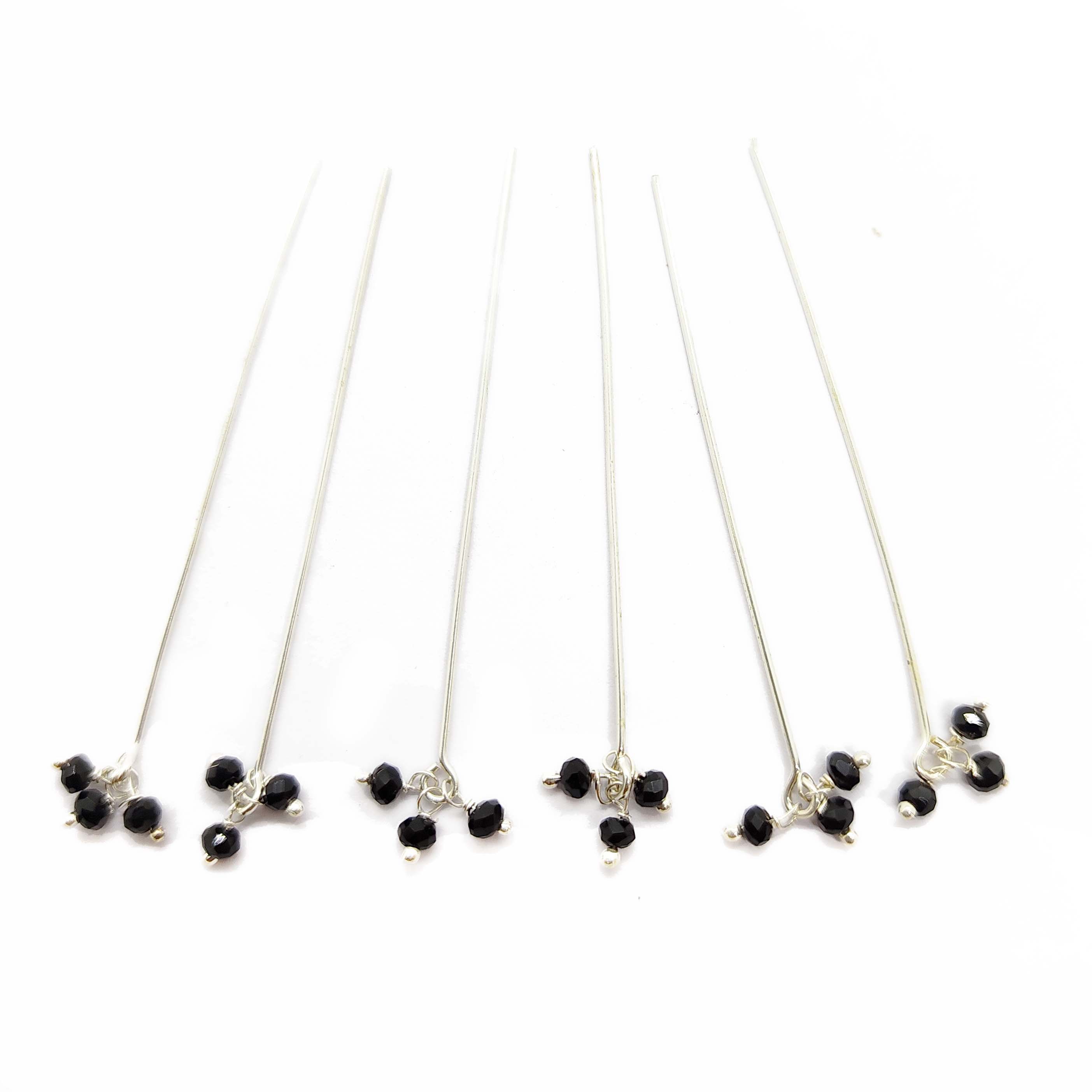 Handcrafted Silver Overlay India headpin with Black Crystal Quartz floral beads