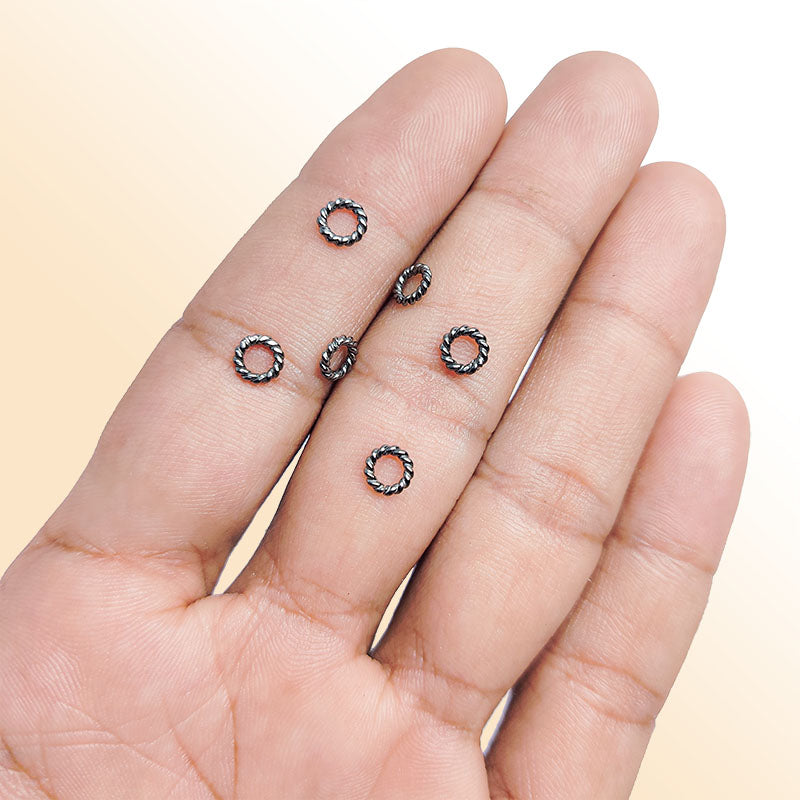 Twisted rope Closed Jump Ring in Black Rhodium Overlay Over Copper handcrafted in India