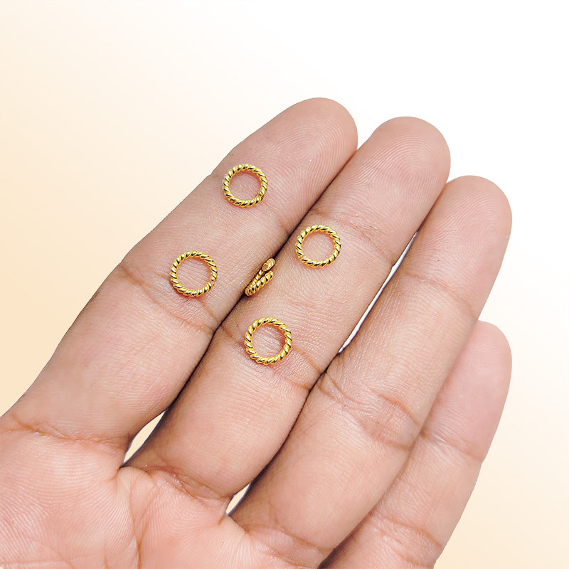 Elegant twisted jump ring in 18K gold overlay over copper, polished finish, handcrafted in India.