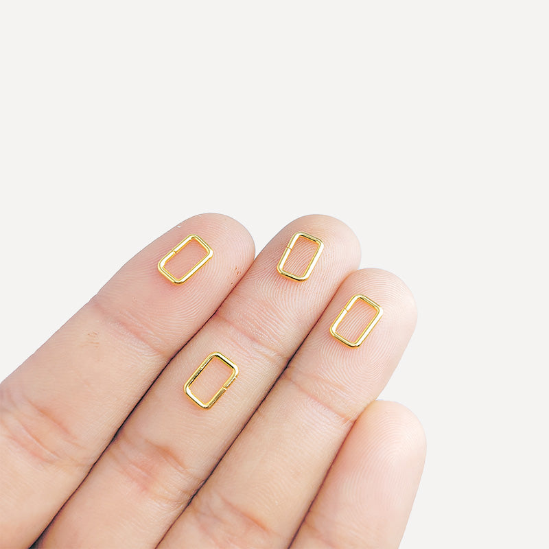 Elegant rectangular jump ring in 18K gold overlay over copper, polished finish, handcrafted in India.