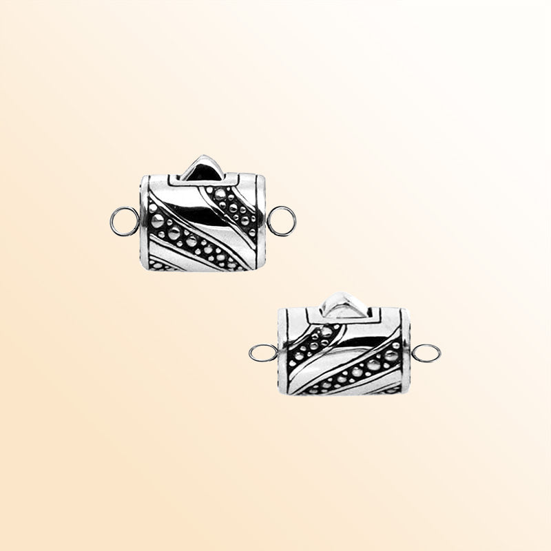 Sterling Silver India handcrafted designer clasp lock featuring decorative wave detailing and oxidized finish