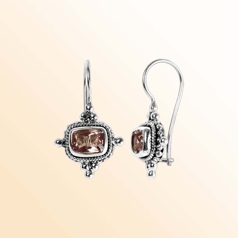 Handcrafted Sterling Silver Smoky Quartz Cushion Rope Artisan Earrings