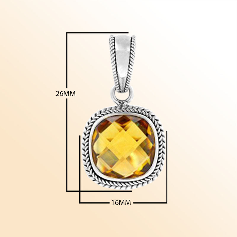 Handcrafted Sterling Silver Citrine Quartz Faceted Cushion Rope Artisan Pendant