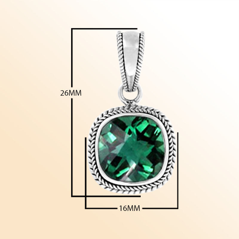 Handcrafted Sterling Silver Green Quartz Faceted Cushion Rope Artisan Pendant