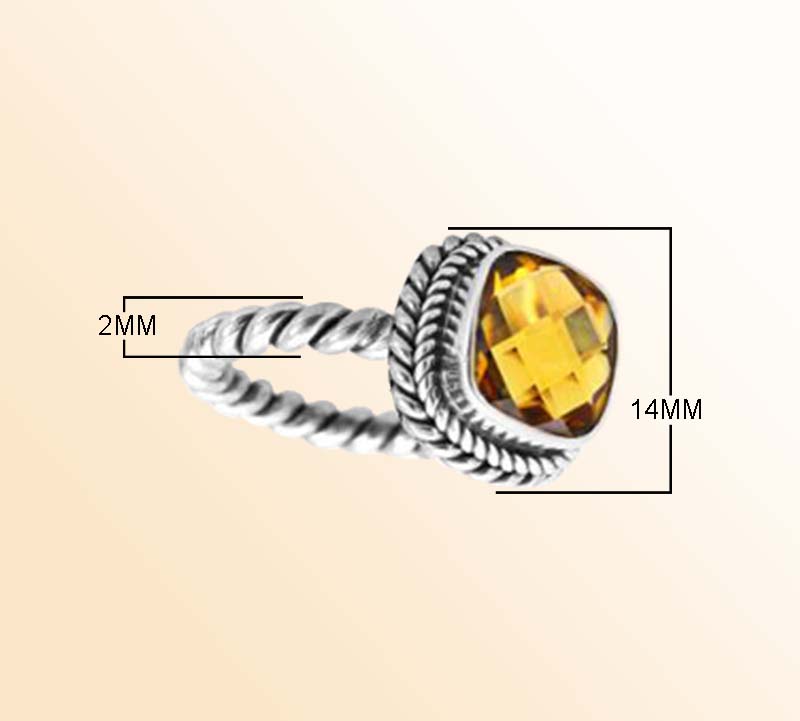 Artisan Sterling Silver Bali Ring With Citrine Quartz Cushion Center