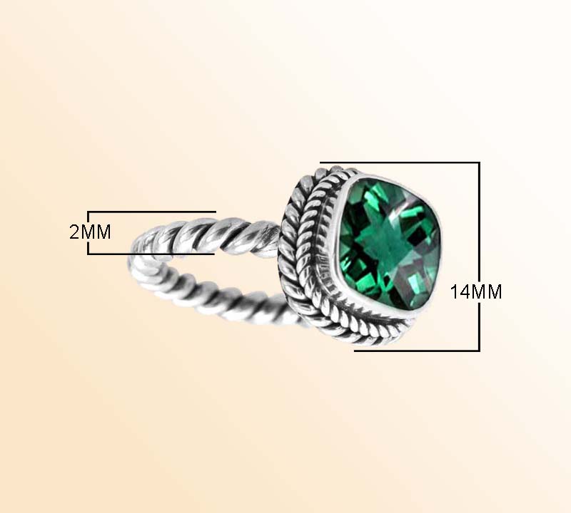Artisan Sterling Silver Bali Ring With Green Quartz Cushion Center