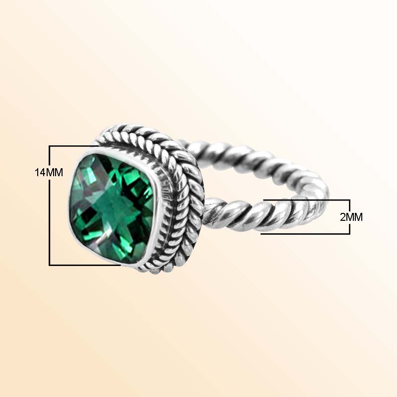 Artisan Sterling Silver Bali Ring With Green Quartz Cushion Center
