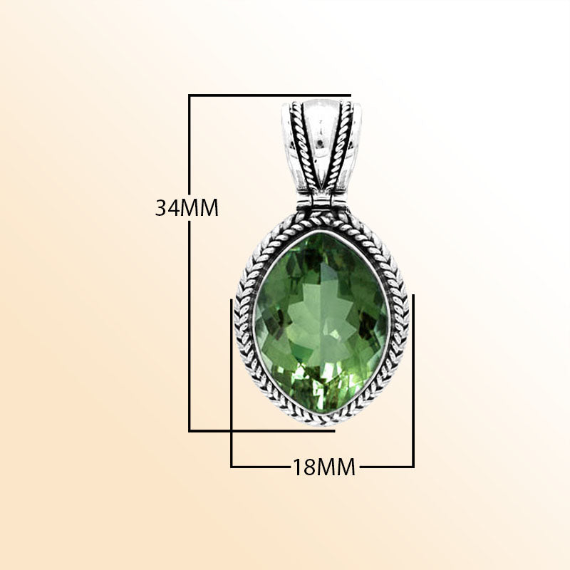 Artisan Sterling Silver Pendant With Oval Green Quartz And Rope Border