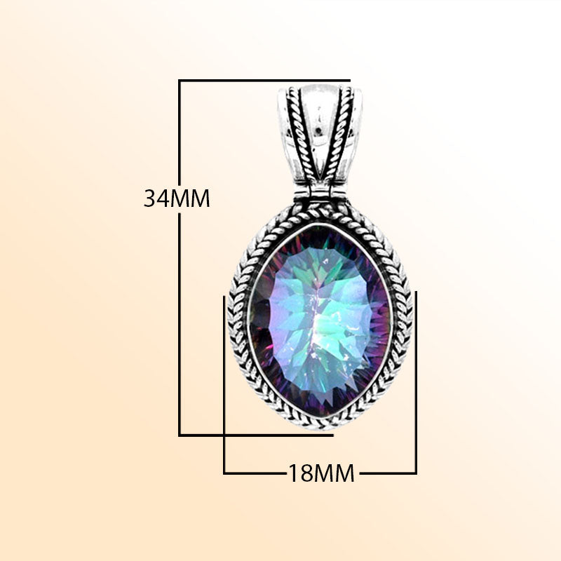 Artisan Sterling Silver Pendant With Mystic Quartz Oval Center And Rope Border