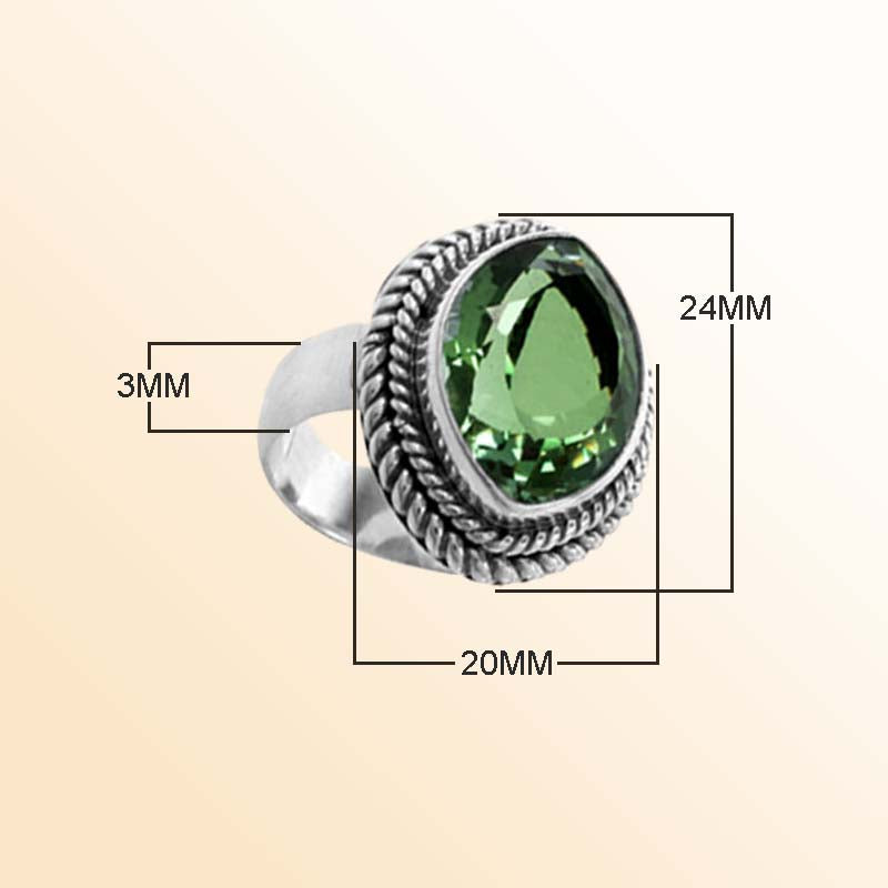 Artisan Sterling Silver Bali Ring With Pear-Cut Green Quartz Center