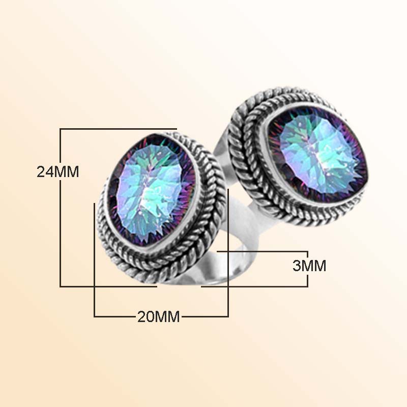 Artisan Sterling Silver Bali Ring With Mystic Quartz Oval Center