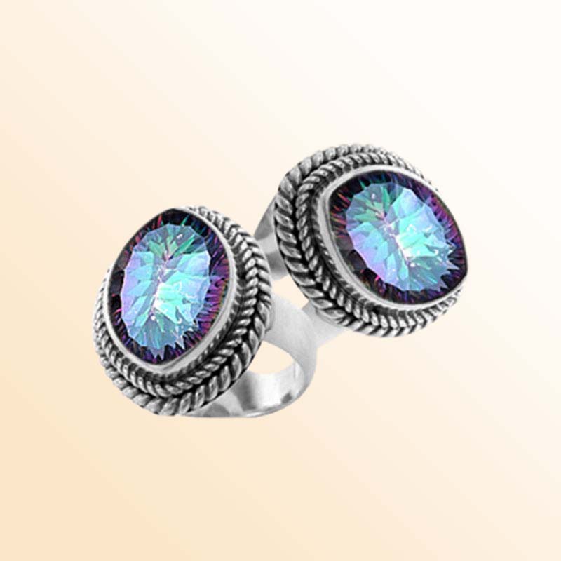 Artisan Sterling Silver Bali Ring With Mystic Quartz Oval Center