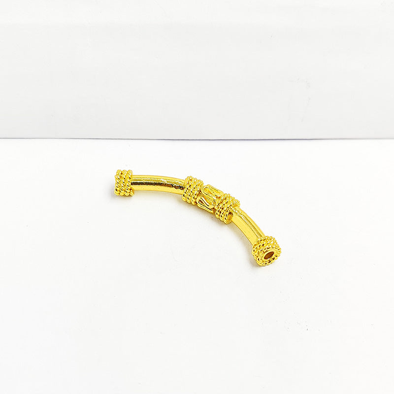 Handcrafted 18K Gold Overlay Tube Over Copper curved jewelry piece from India with polished finish