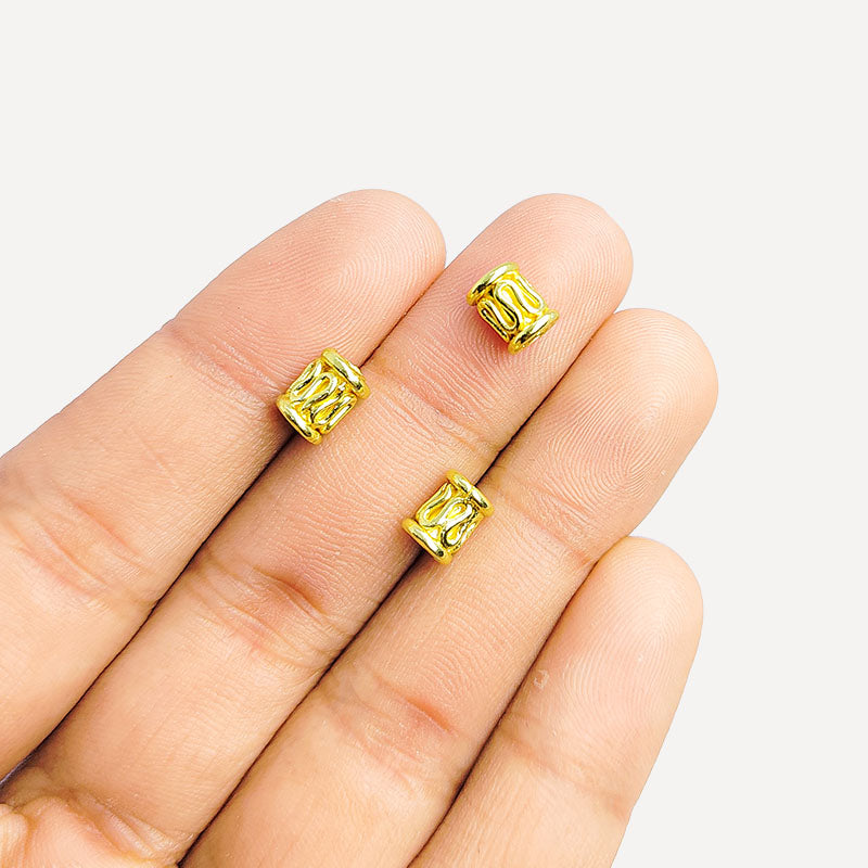 Handcrafted 18K Gold Overlay Tube Over Copper decorative jewelry bead from India with polished finish