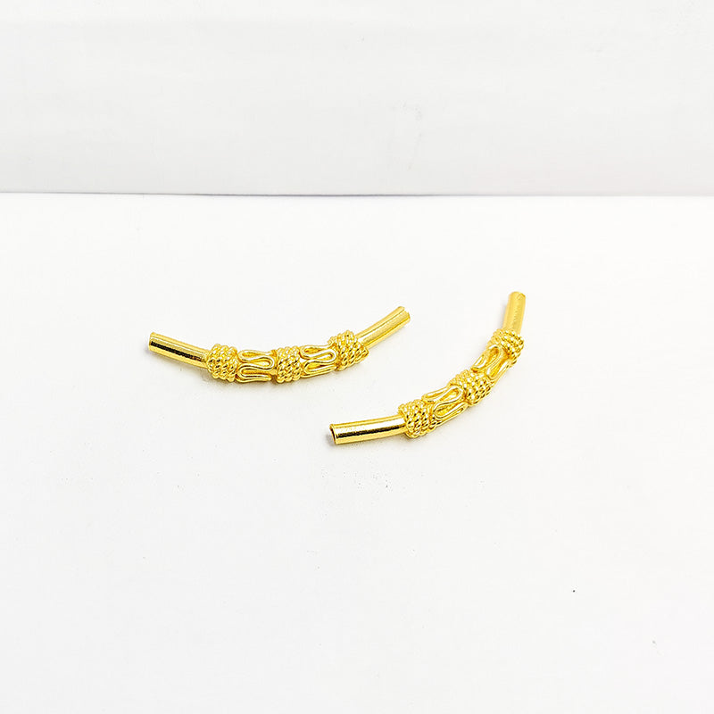 Handcrafted 18K Gold Overlay Tube Over Copper curved jewelry bead from India with polished finish