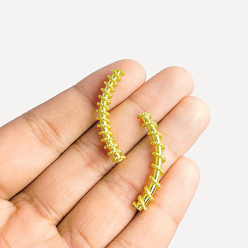 Handcrafted 18K Gold Overlay Tube Over Copper curved segmented jewelry bead from India with polished finish
