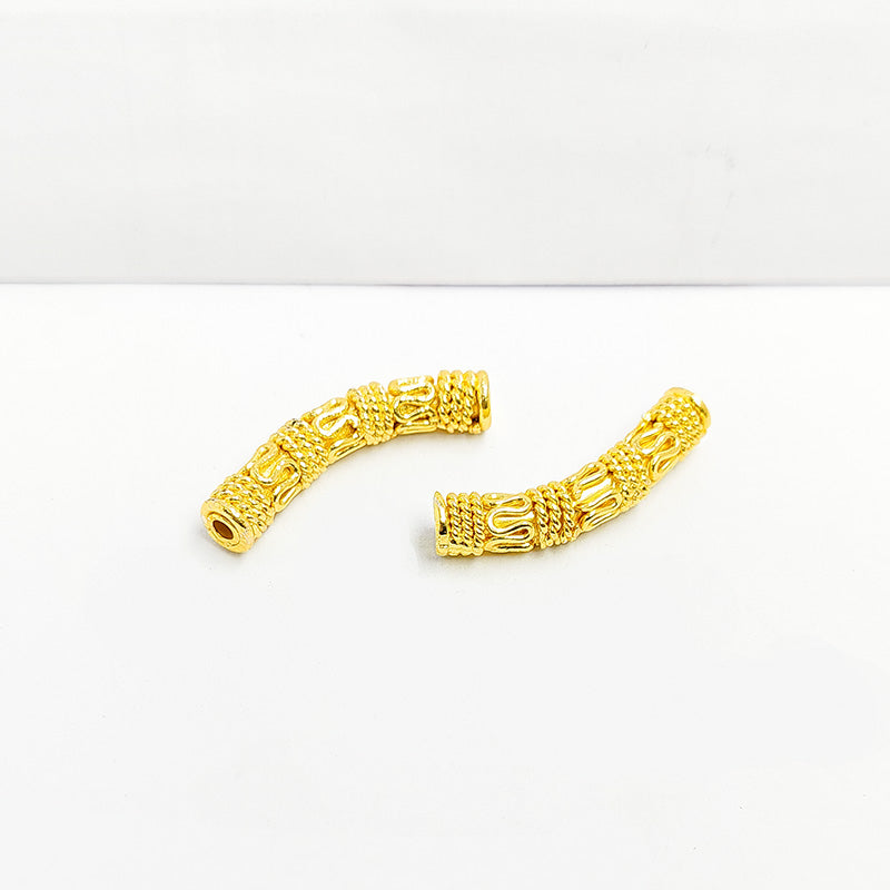 Handcrafted 18K Gold Overlay Tube Over Copper curved jewelry bead from India with polished finish