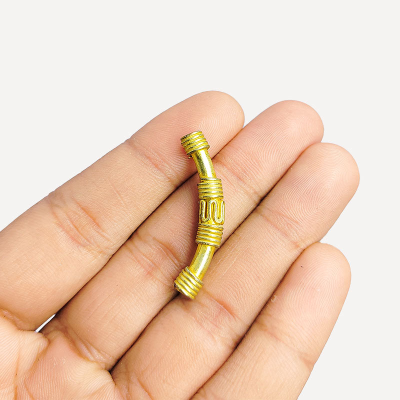 Handcrafted 18K Gold Overlay Tube Over Copper small curved jewelry bead from India with polished finish