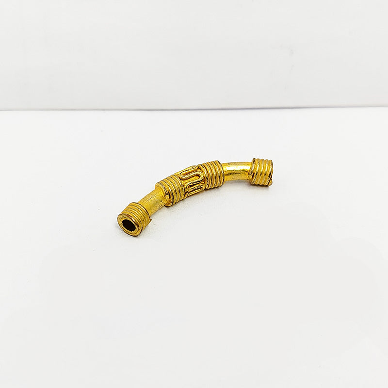Handcrafted 18K Gold Overlay Tube Over Copper small curved jewelry bead from India with polished finish