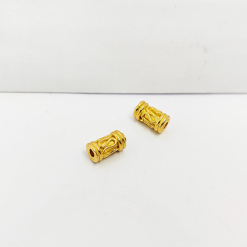 Handcrafted 18K Gold Overlay Tube Over Copper small cylindrical jewelry bead from India with polished finish