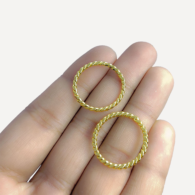 Rope-style gold bangle with 18K gold overlay over copper, handcrafted in India with polished finish.
