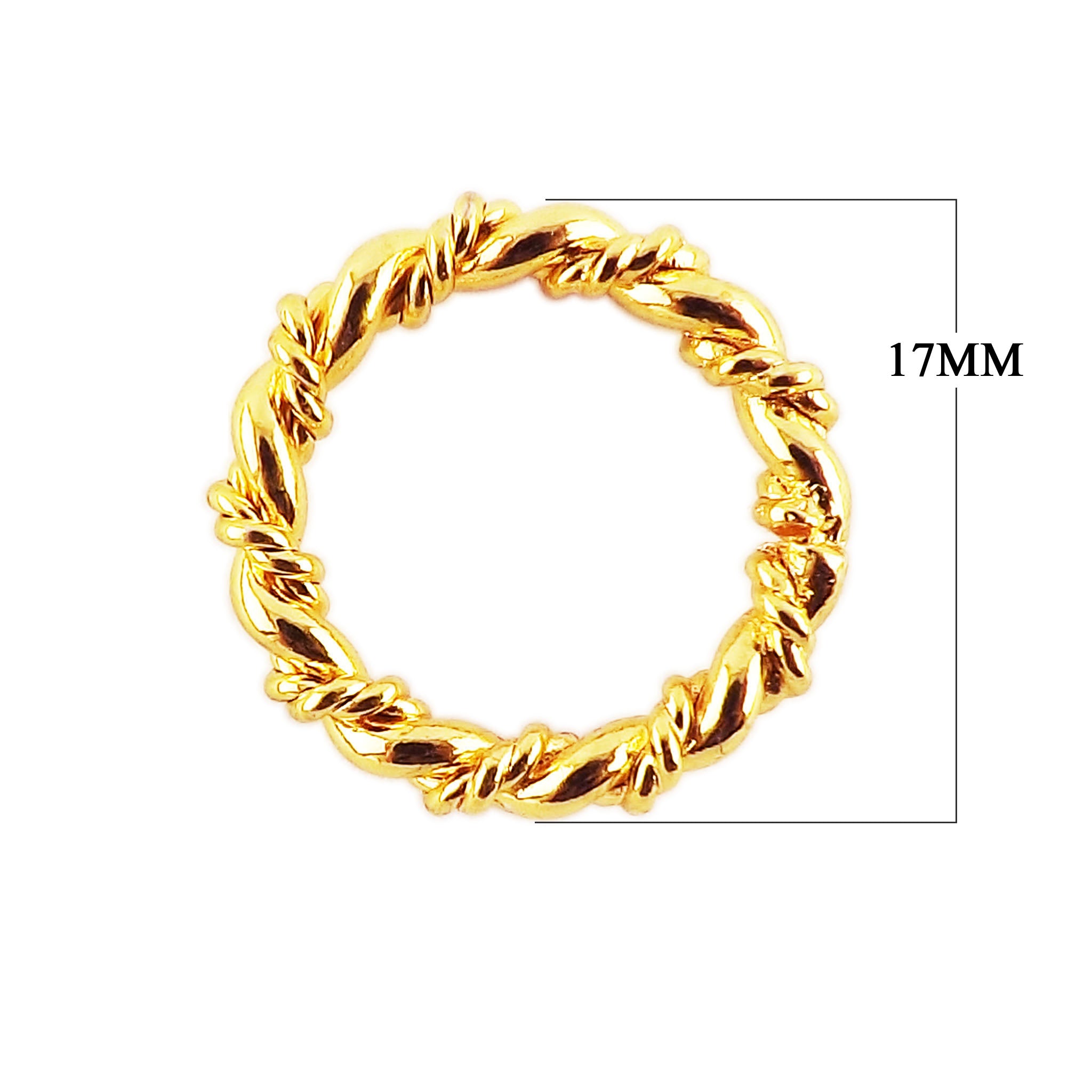 Elegant 18K Gold Overlay Copper rope style jewelry ring with twisted textured surface and polished gold finish, handcrafted in India for DIY jewelry making and creative designs.