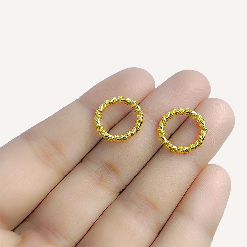 Elegant 18K Gold Overlay Copper rope style jewelry ring with twisted textured surface and polished gold finish, handcrafted in India for DIY jewelry making and creative designs.