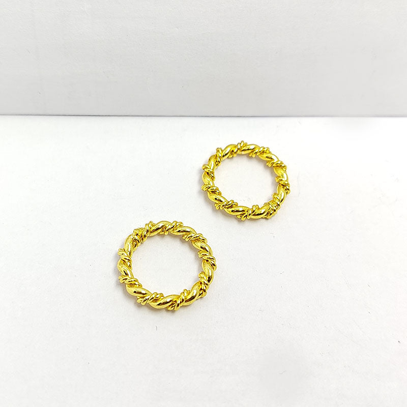 Elegant 18K Gold Overlay Copper rope style jewelry ring with twisted textured surface and polished gold finish, handcrafted in India for DIY jewelry making and creative designs.