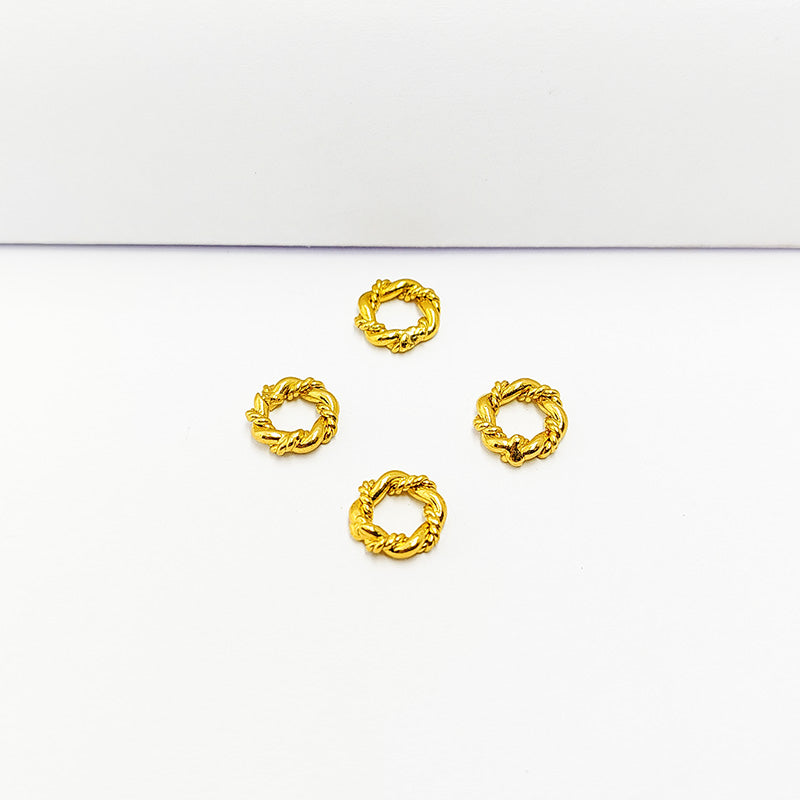 Elegant 18K Gold Overlay Copper twisted rope jewelry ring with polished gold finish and textured detailing, handcrafted in India for DIY jewelry making and creative designs.
