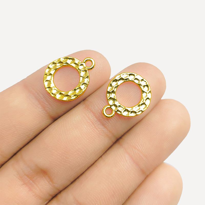 Handcrafted 18K Gold Overlay Over Copper circle charm textured jewelry component made in India