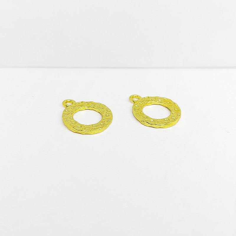 Handcrafted 18K Gold Overlay Over Copper circle charm textured jewelry component made in India