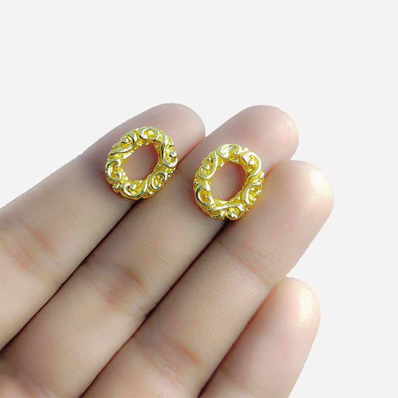 Handcrafted 18K Gold Overlay Over Copper ornate oval connector jewelry component made in India