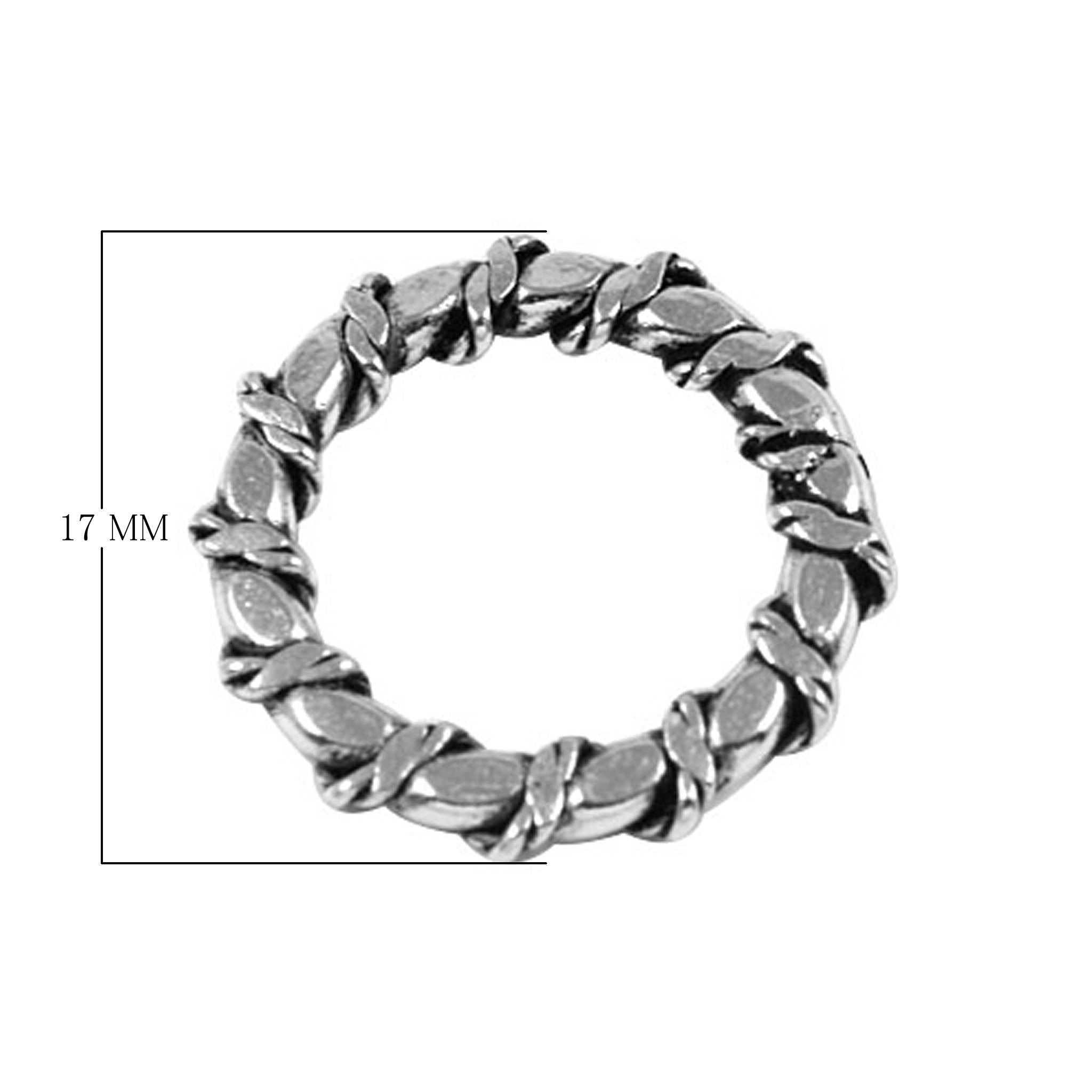 Artisan twisted link silver overlay over copper band ring with textured finish handcrafted in India
